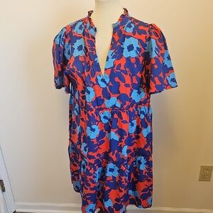 Modcloth Red Blue Floral Dress Size L